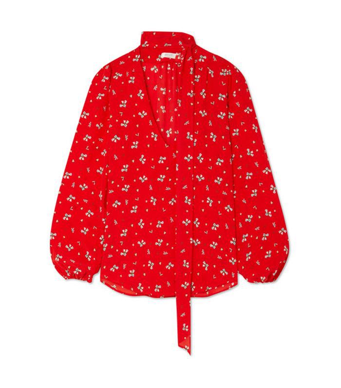 莫斯猫弓碎花印花真丝双绉衬衫