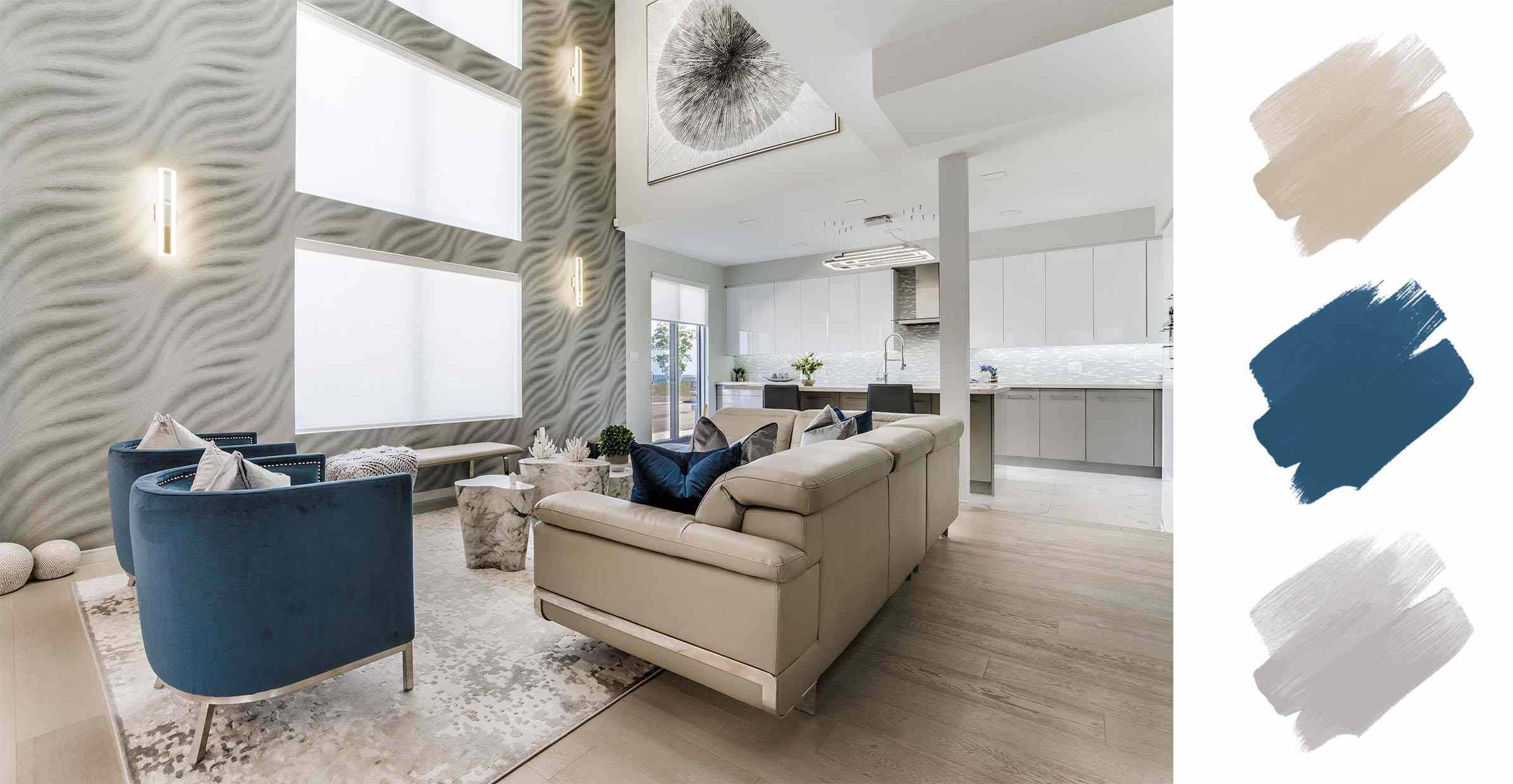 最好的室内颜色方案 - 蓝色和棕褐色和灰色