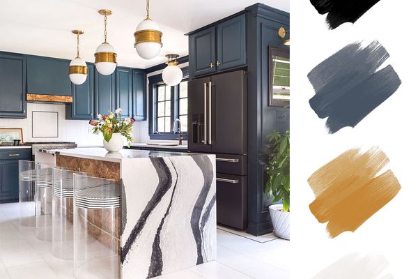 厨房配色方案-蓝色、金色和白色