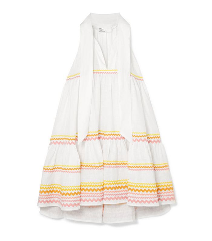 阿瓦百合分层亚麻迷你连衣裙