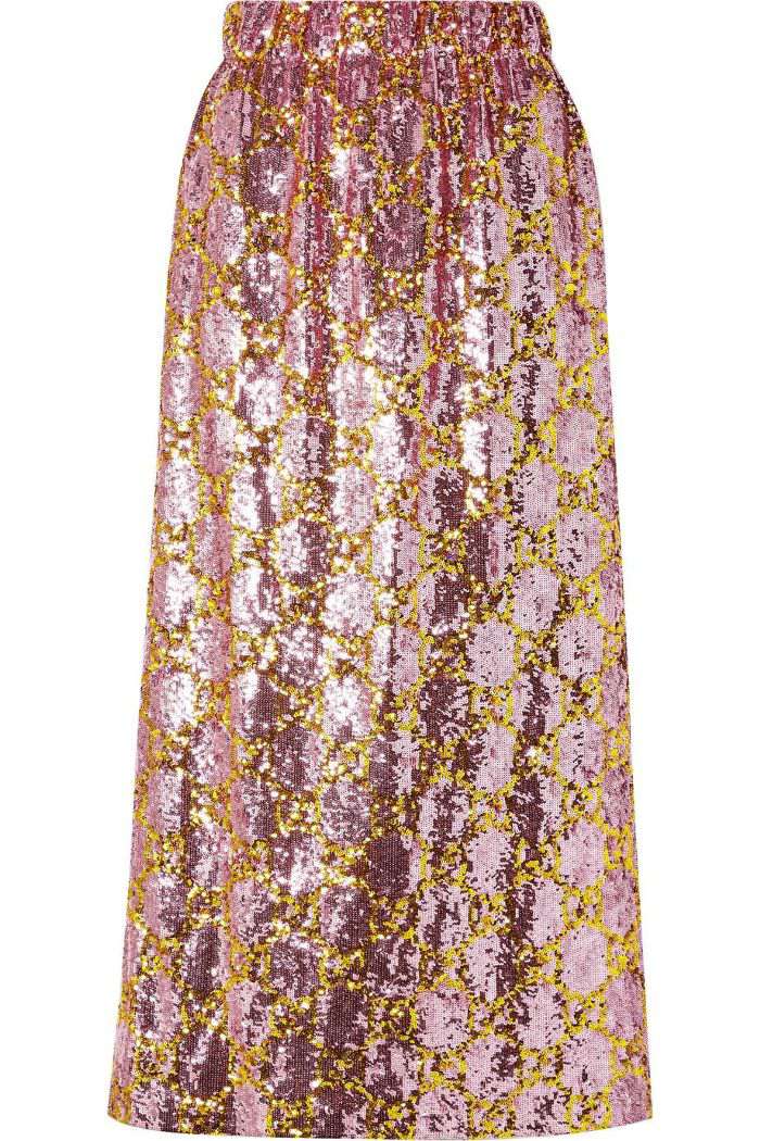 古驰亮片薄纱中长裙