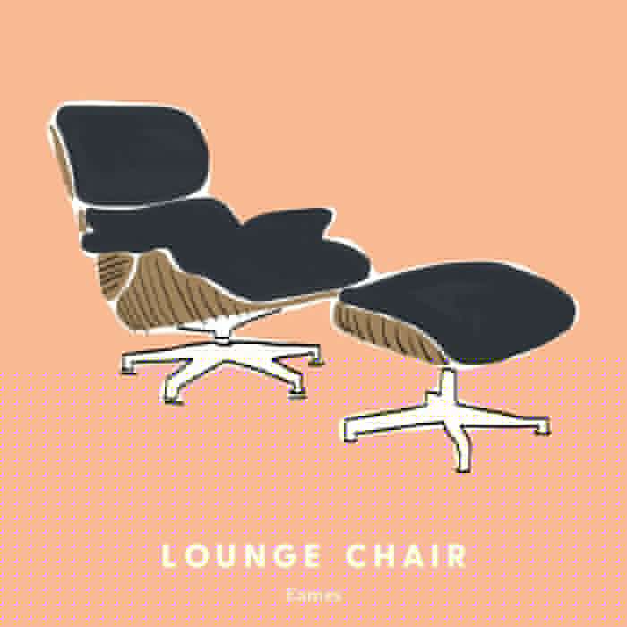 线条画的黑色埃姆斯躺椅上的桃背景。