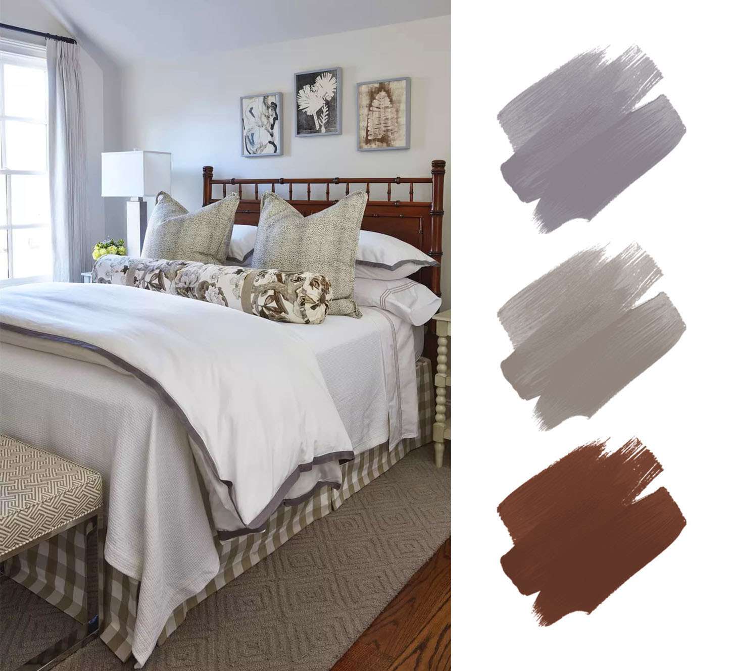 最好的大地色调调色板-蘑菇红木和灰色的传统卧室