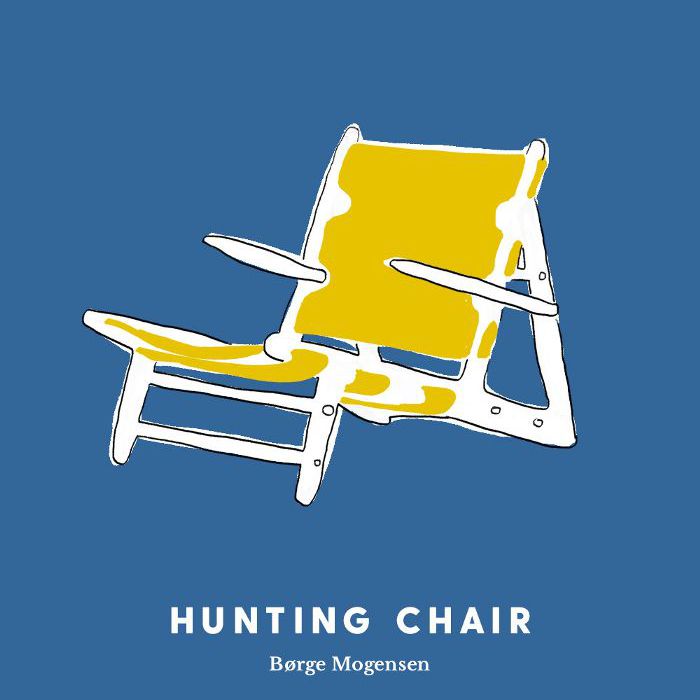 Borge Mogensen在蓝色背景上画的黄色狩猎椅。