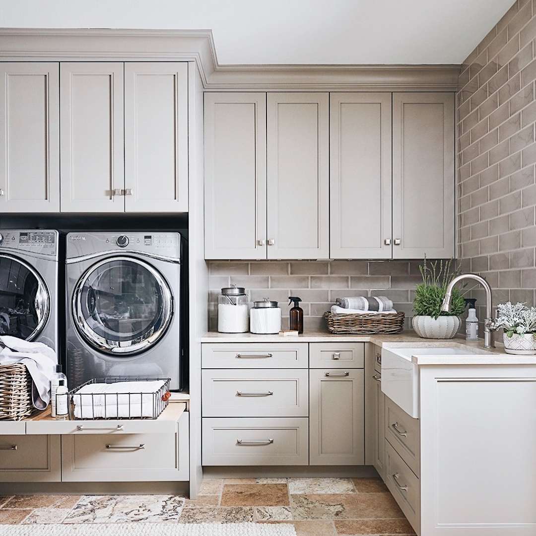 Laundry room with a pull out shelf
