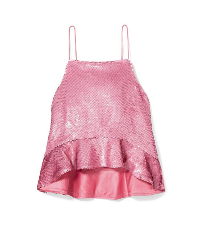 詹尼·索诺拉(Ganni Sonora)设计了一件亮片缎面背心