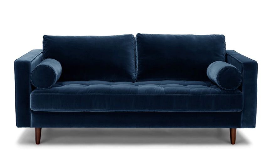卡斯卡迪亚条蓝色天鹅绒沙发