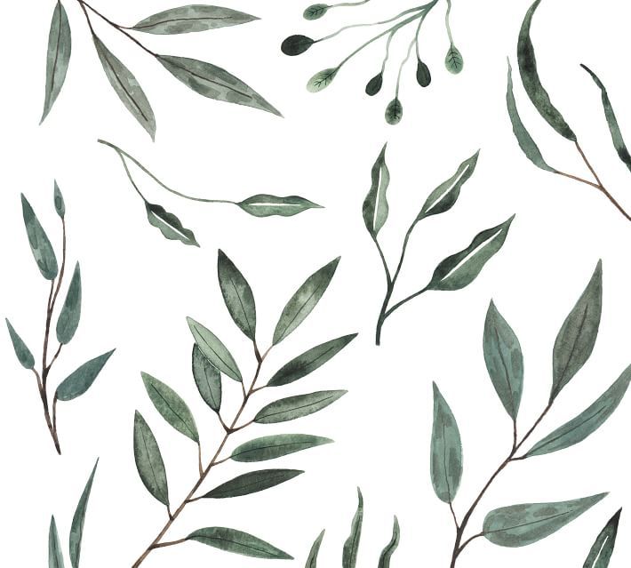 A swatch of wallpaper with watercolor leaves painted on it