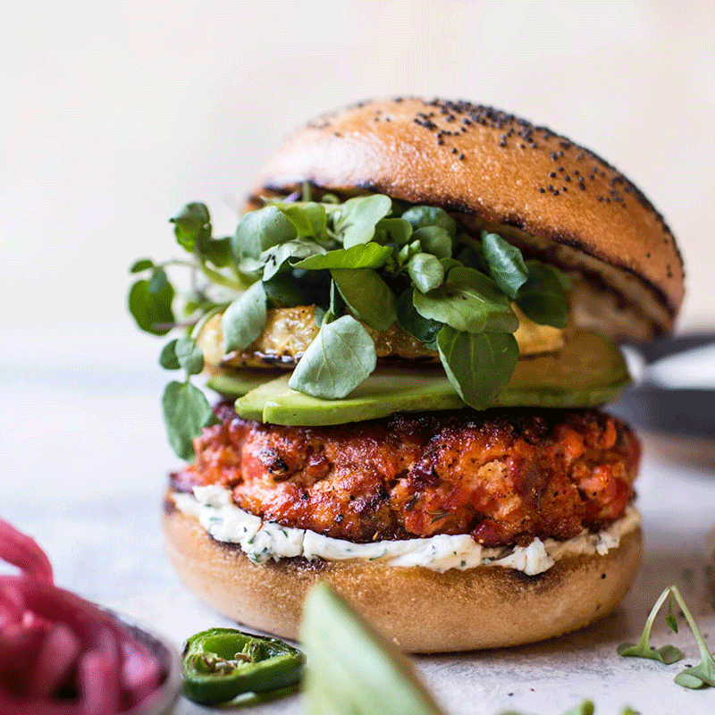 高级野生三文鱼汉堡