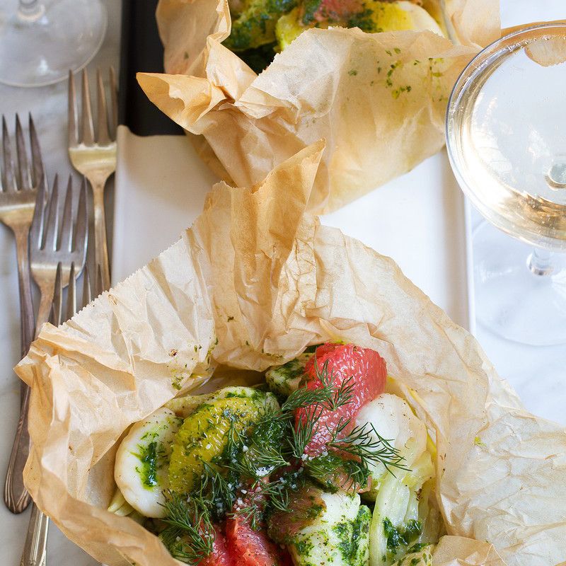 柑橘scallops en papillote with herb乳液