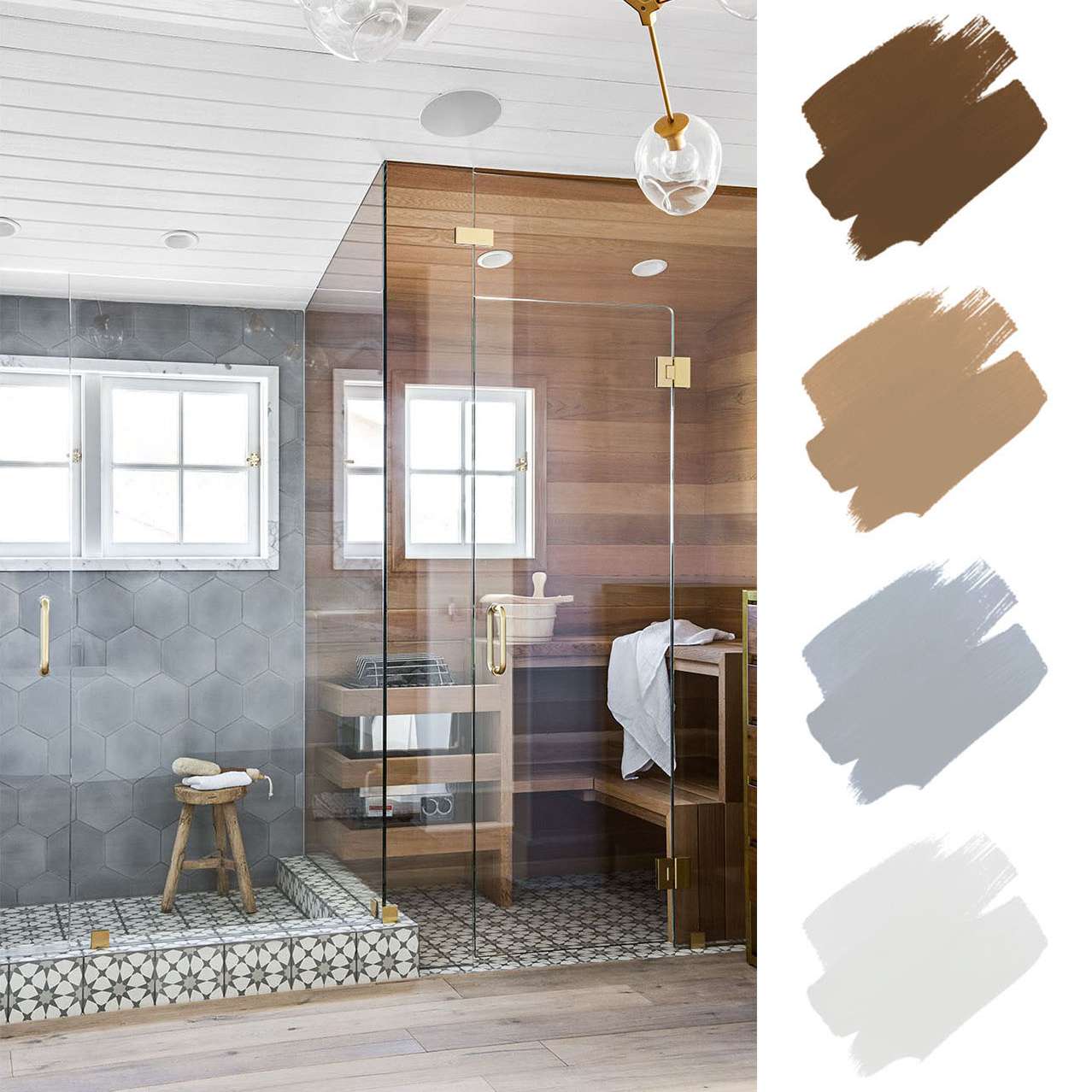 浴室颜色方案 - 木材和灰色