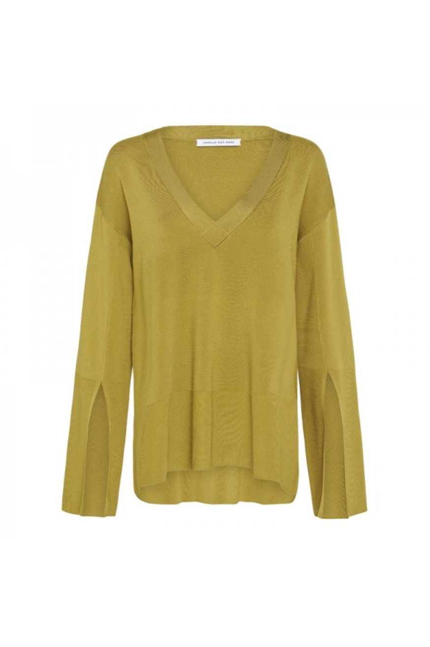 艾丽萨(Alissa)的v领橄榄色针织上衣