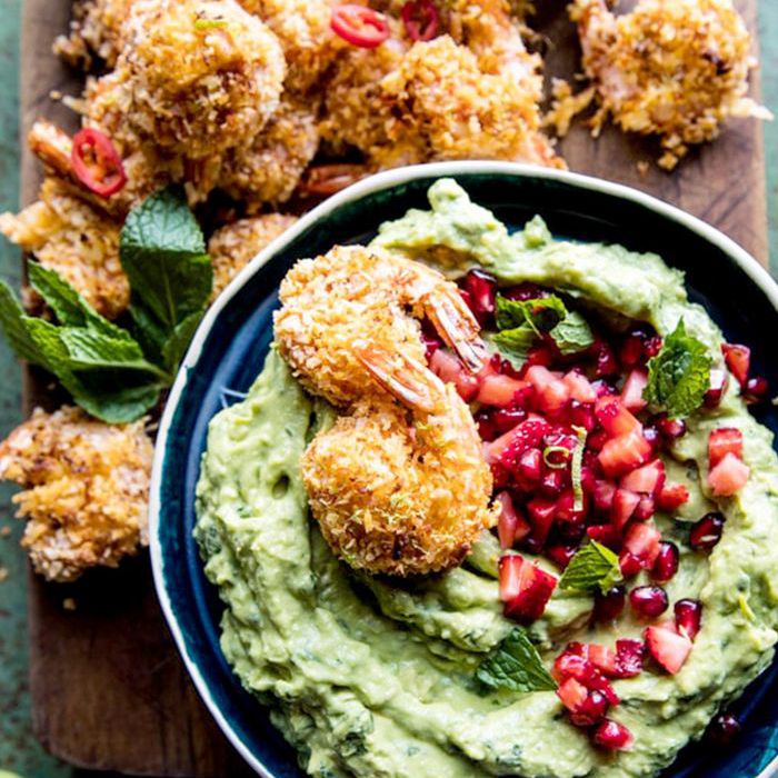 烤泰式椰子虾配柠檬香草鳄梨酱