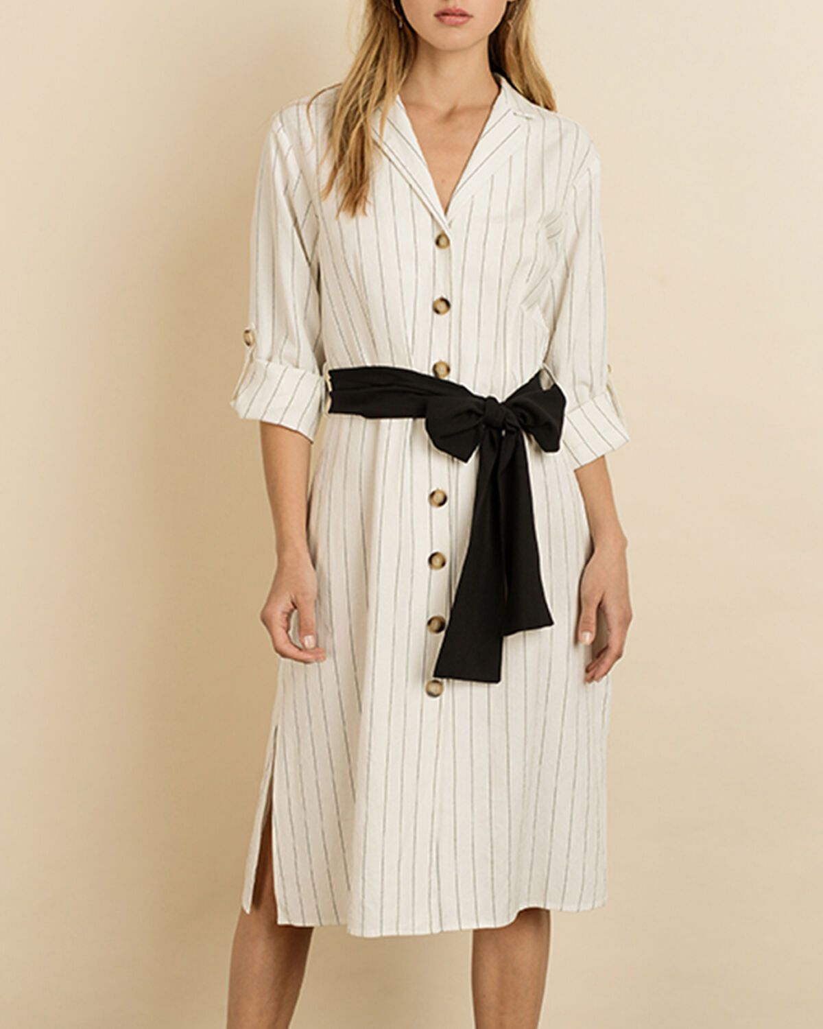 细条纹束带南部衬衫裙