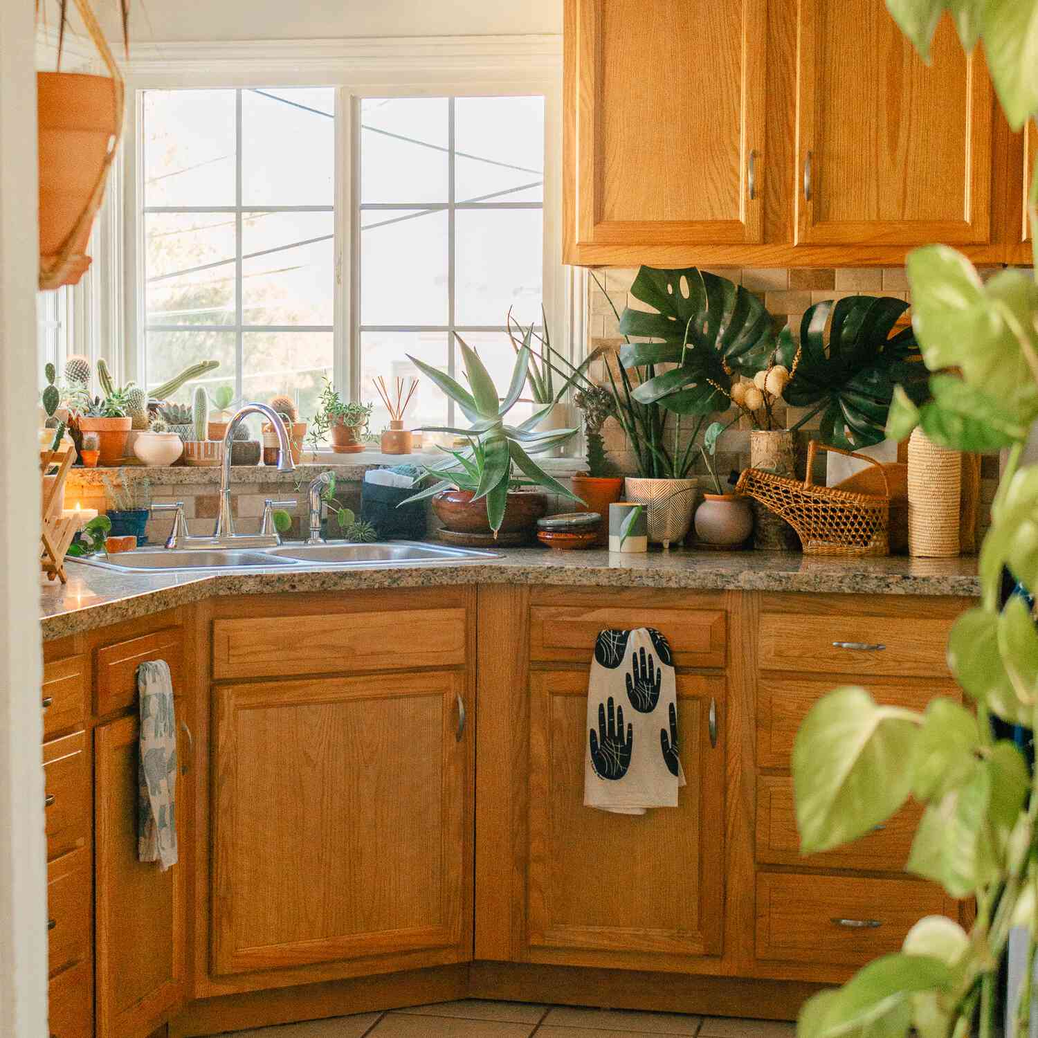 蓝色地毯在木厨房里