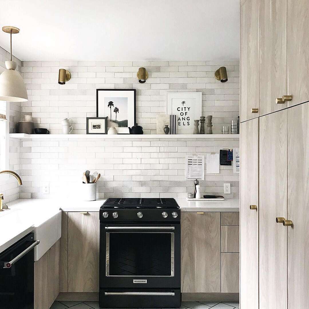 Black and light wood kitchen