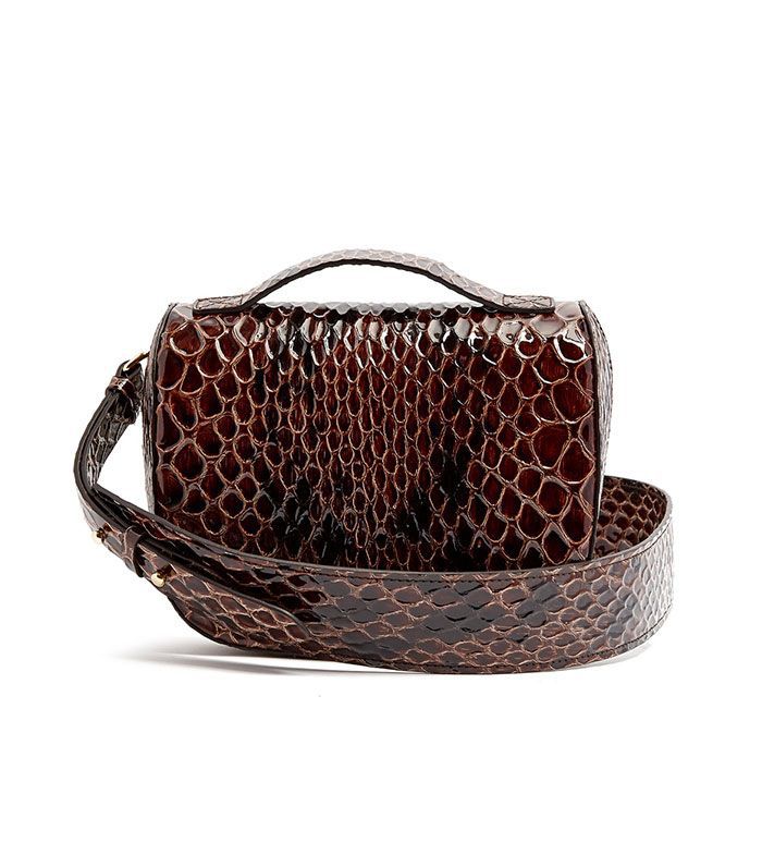 蛇形效果皮革跨身包