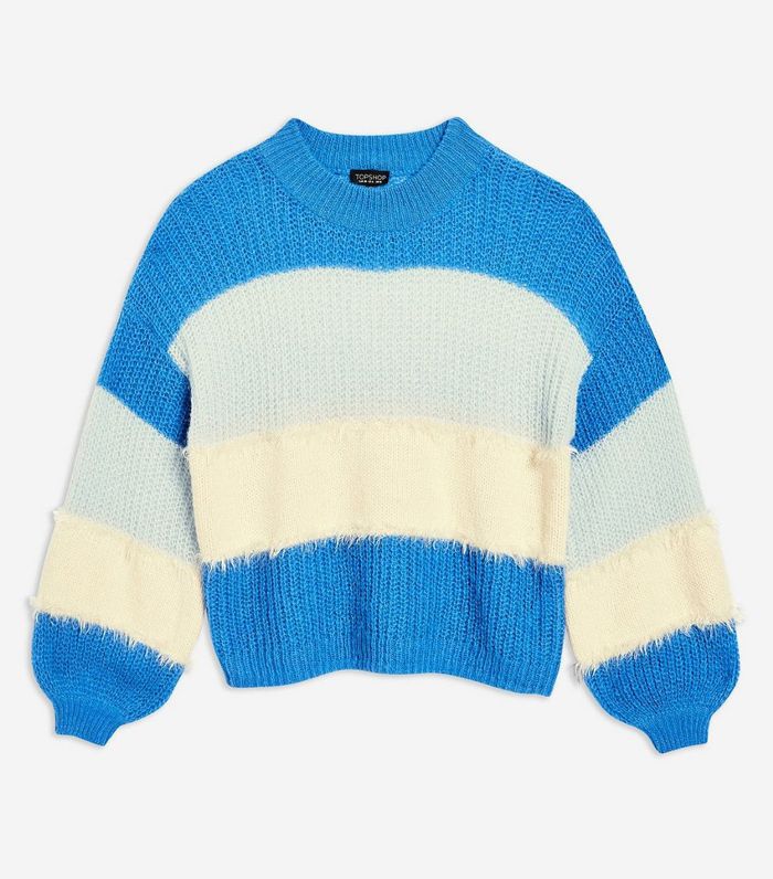 块条纹蓬松跳线