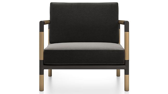 板条箱和桶Barra柚木和金属躺椅与木炭Sunbrella靠垫