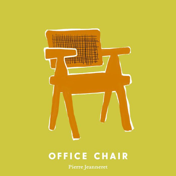 由Pierre Jeanneret在黄绿色背景上绘制的办公椅线条。