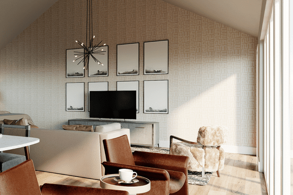 皮革和奶油色的客厅