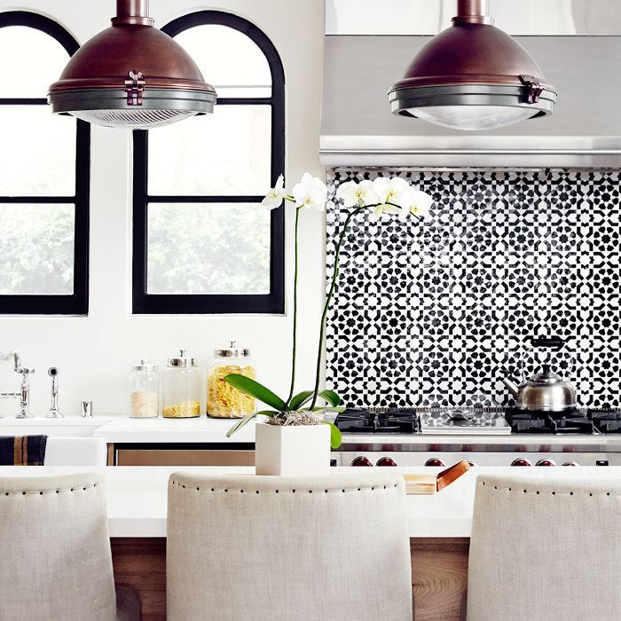 厨房与图形瓷砖后挡板