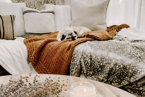 Candles burning in living room.