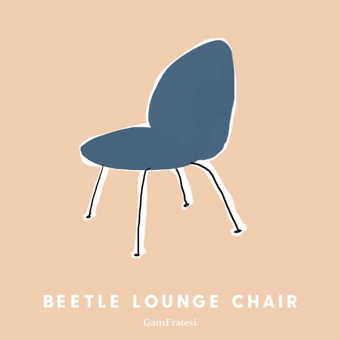 GamFratesi在桃色背景上绘制的甲虫躺椅线条。