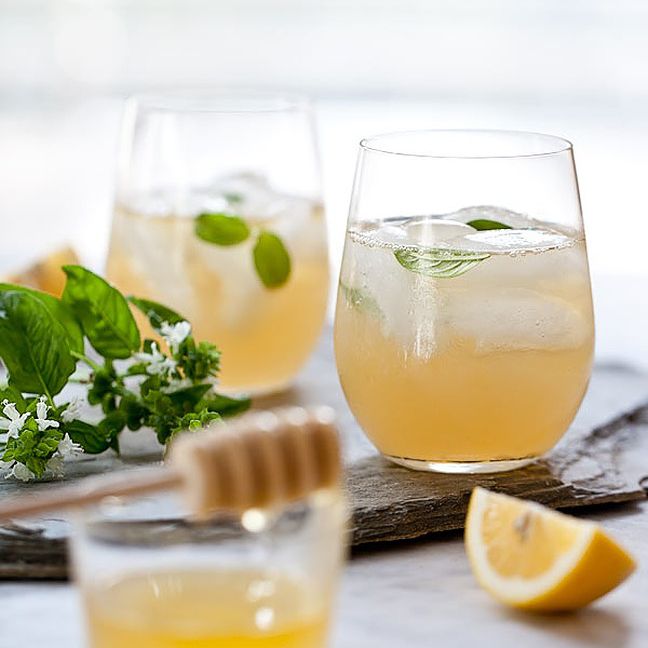 两个鸡尾酒冰和香草装饰。