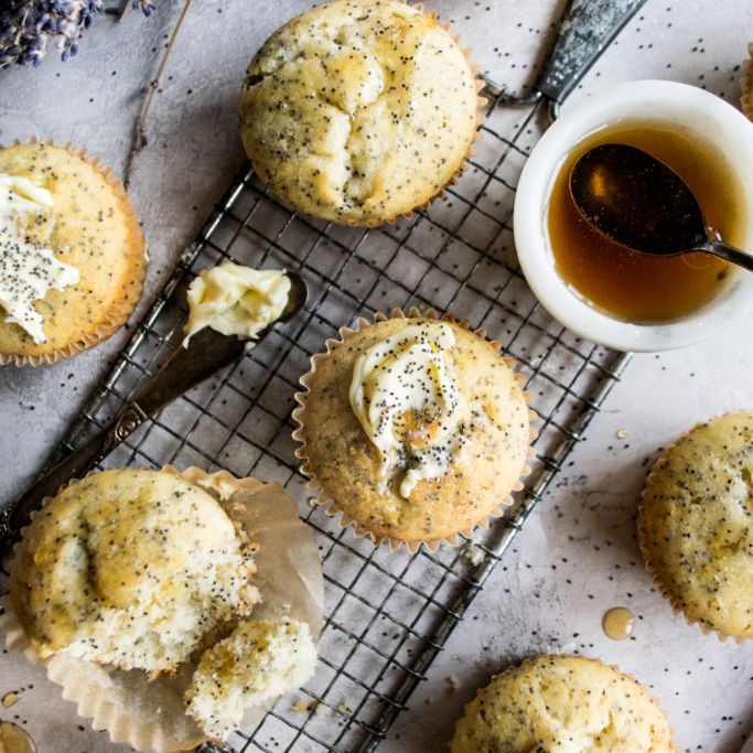 柠檬罂粟籽松饼配薰衣草蜂蜜