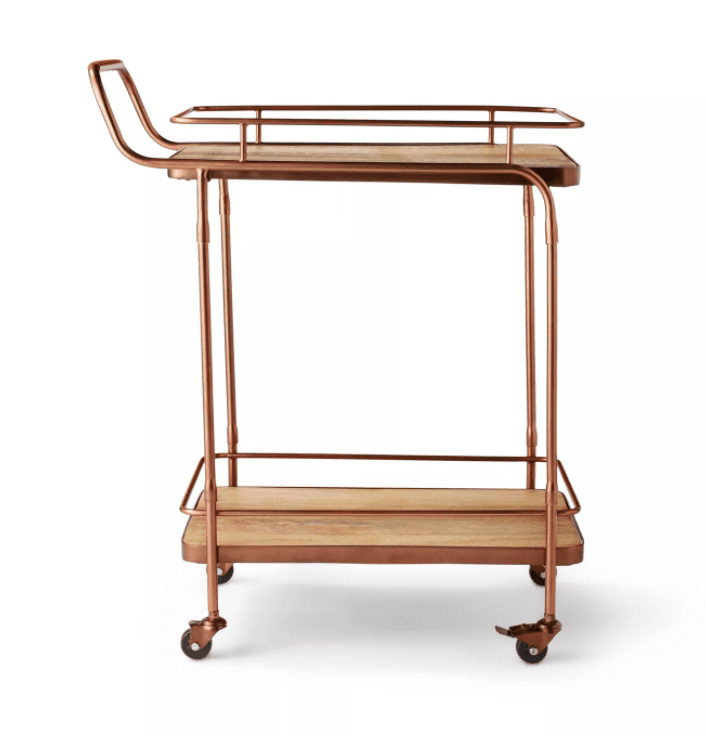 金属和木质酒吧推车铜饰面