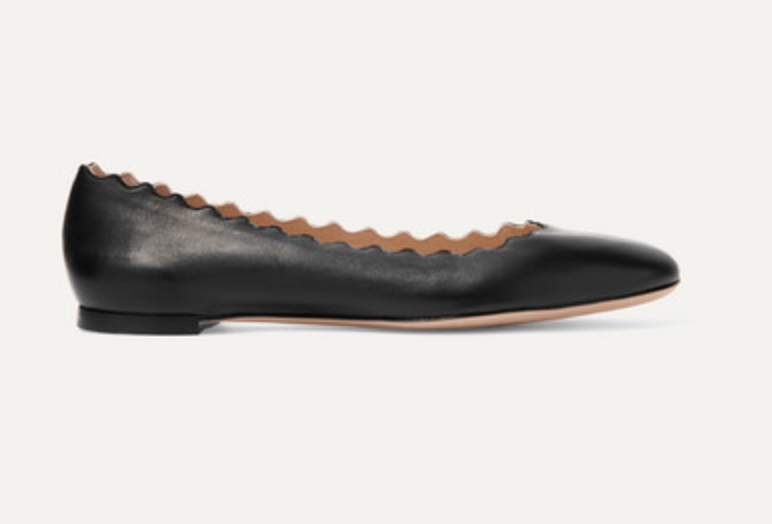 劳伦齿痕皮革芭蕾平底鞋