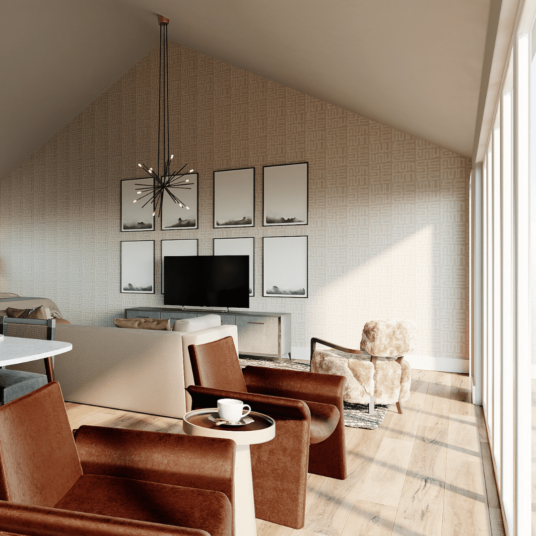 皮革和奶油色的客厅