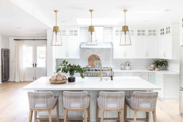 Bright white kitchen with subway tiling.