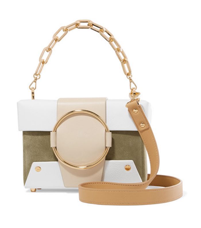 Yuzefi舍小色块麂皮质感的皮革单肩包