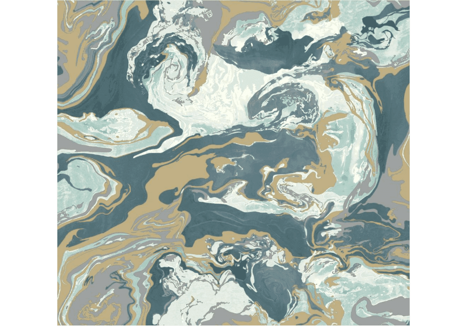 蓝色和芥末色的大理石壁纸样品。