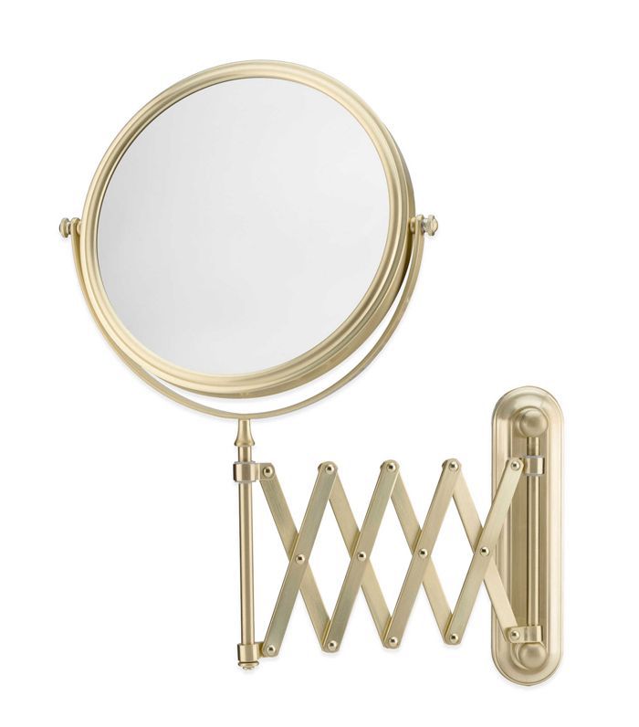 床浴和延伸臂墙镜子拉丝黄铜