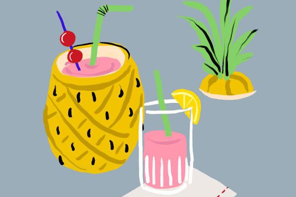 illustration of a pineapple with a tropical drink inside it
