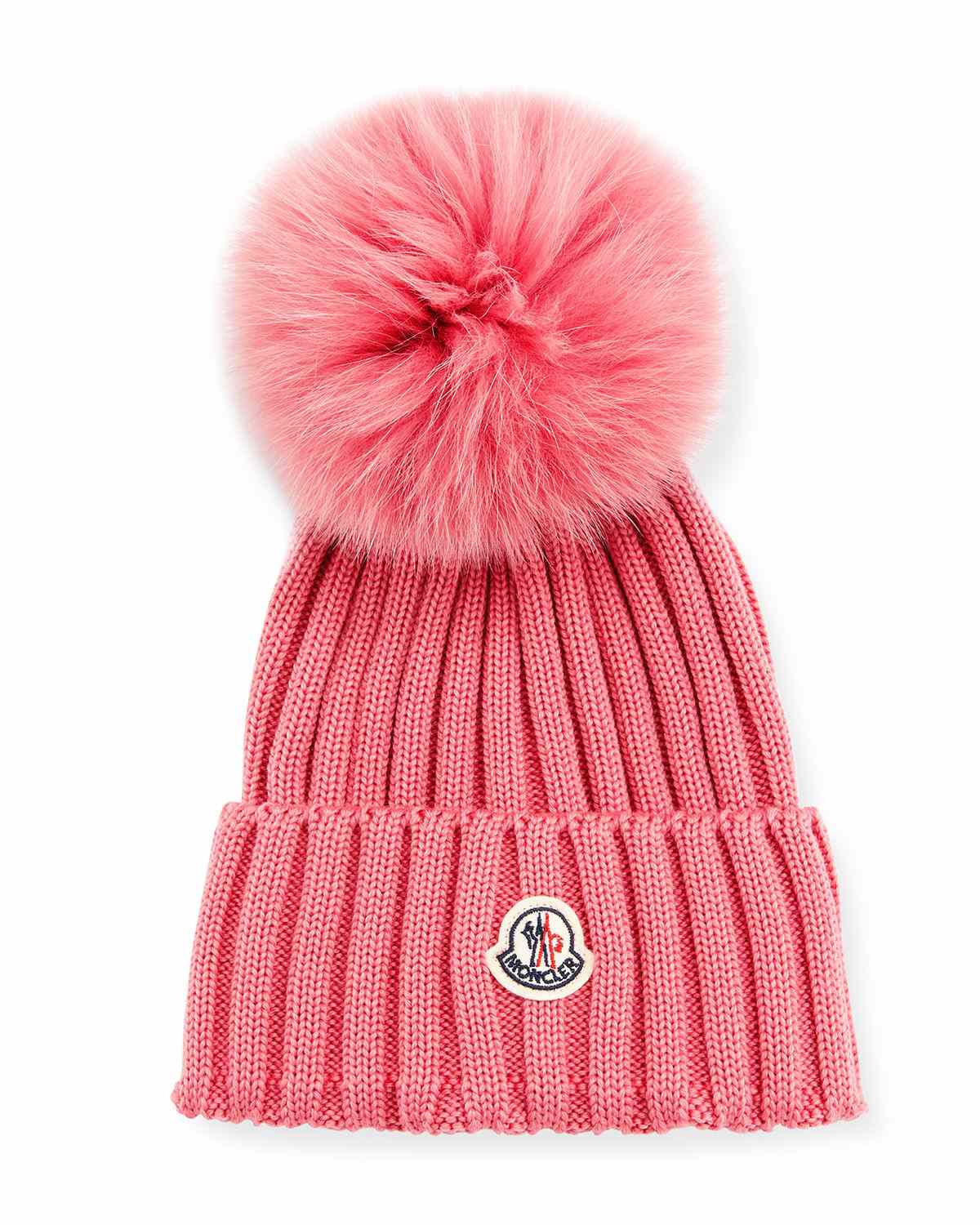 带皮绒的罗纹针织无檐帽