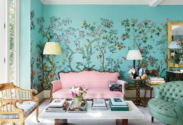 淡蓝色背景的碎花墙纸