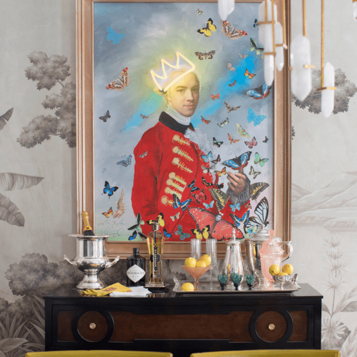 描绘红色制服的一个现代荔枝画绘画一名士兵