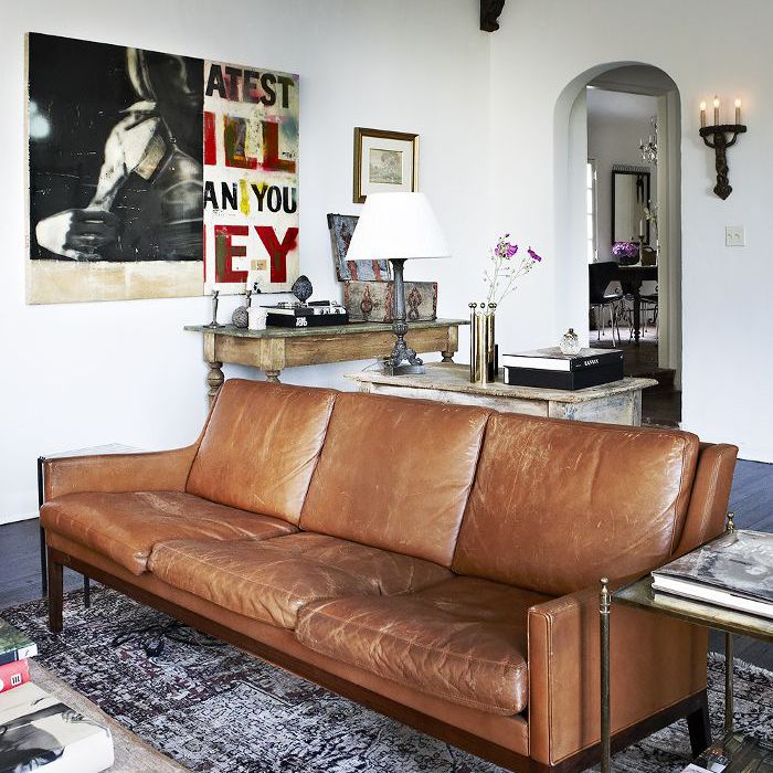 复古真皮沙发，客厅