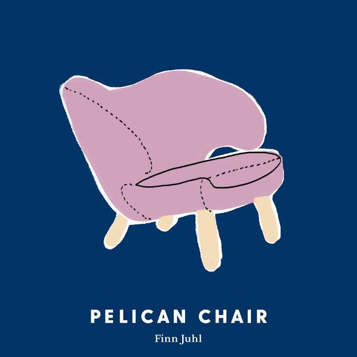 芬恩·朱尔在蓝色背景上画的淡紫色鹈鹕椅子。