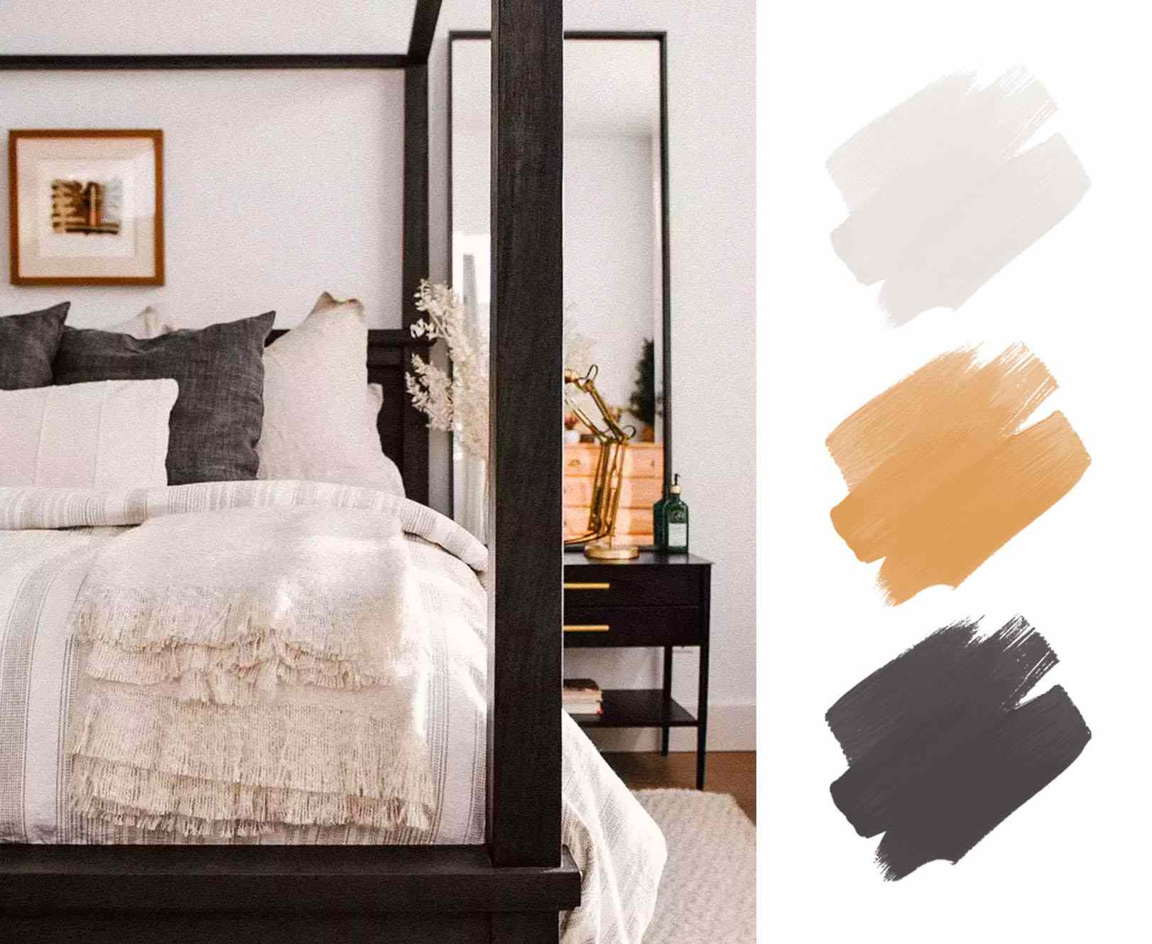 最好的大地色调调色板-米黄色和灰色卧室