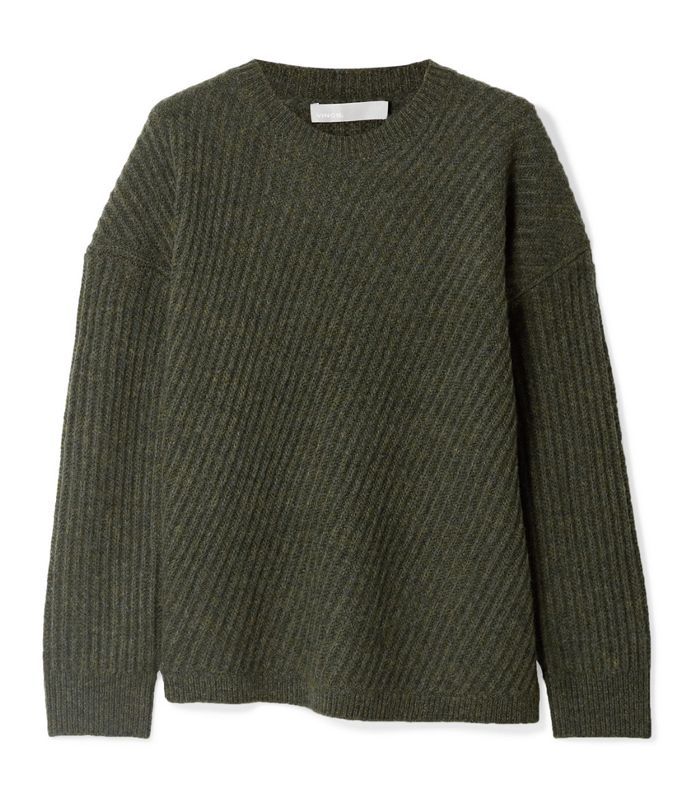 不对称棱纹羊毛混纺毛衣