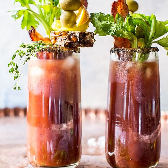 Bloody Mary with edible garnishes.“class=