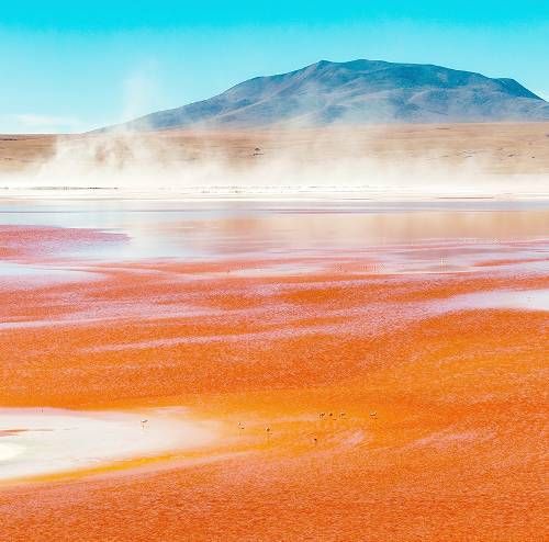 柔和的玻利维亚湖泊和盐沼