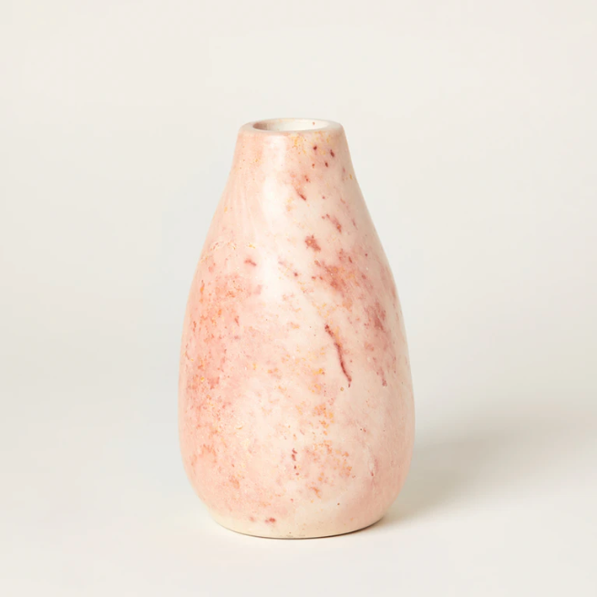 玫瑰&菲茨杰拉德大理石花纹的皂石圆形短花瓶”class=