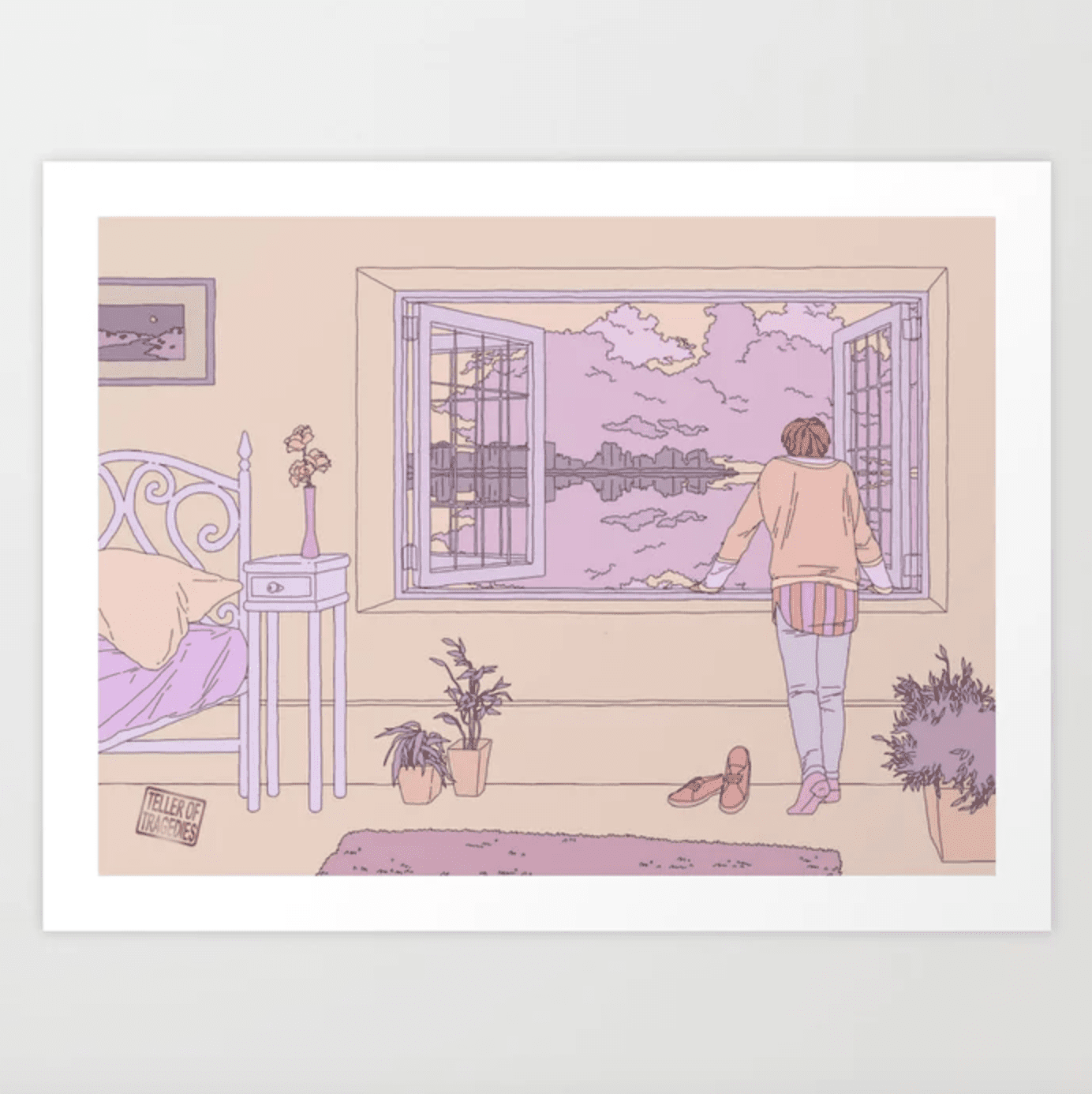 粉色和淡紫色艺术印花