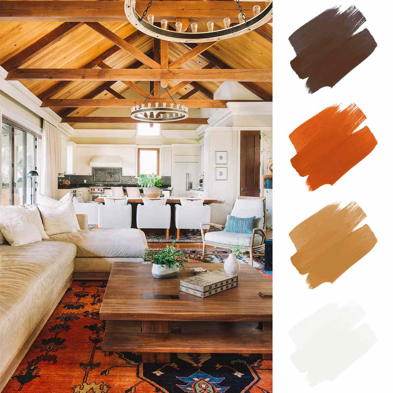 客厅颜色方案 - 赭石+白色+暖木